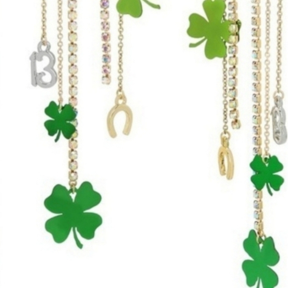 🔹️Betsey Johnson Lucky cards luck out rainbow Chandelier Patty's day earring 🍀 - Picture 3 of 5